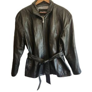 Wilson's Leather Jacket Womens Large Tie Front Full Zip Black